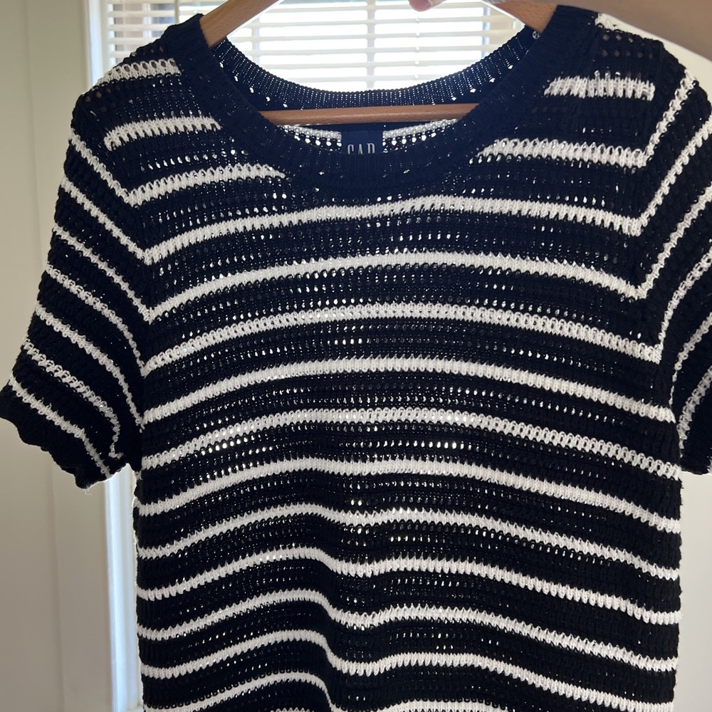 Gap Open Knit Crochet Sweater Dress Sz L Petite Black White Summer‎ Cover Up - Picture 6 of 11